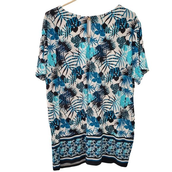 George Tropical Plants and Floral Print Short  Sleeve Blouse - Picture 2 of 9